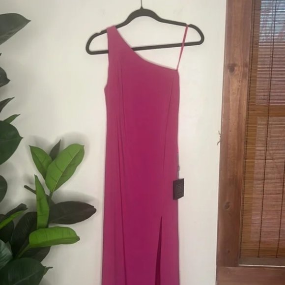 NWT Ieena Mac Duggal One Shoulder Jersey Gown Candy Pink Size 6 - Picture 3 of 11